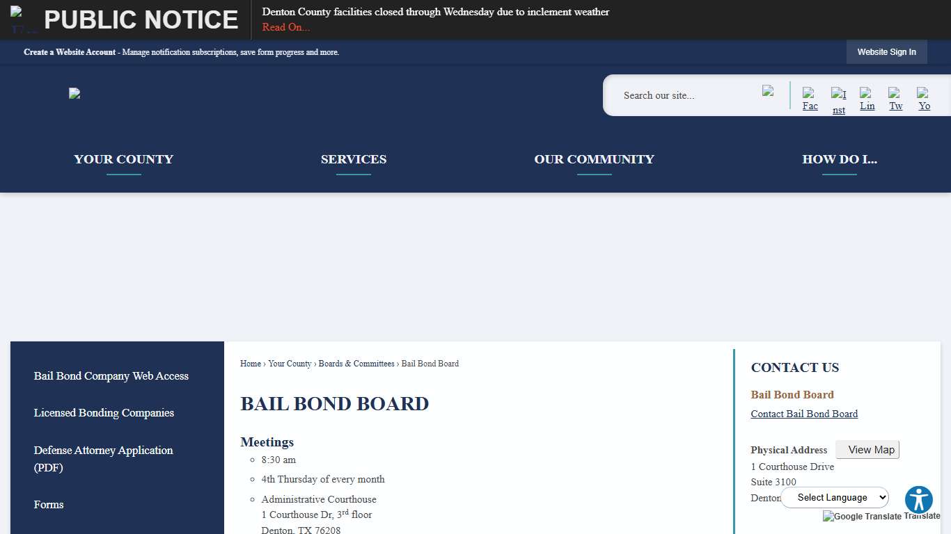 BAIL BOND Board Denton County, TX